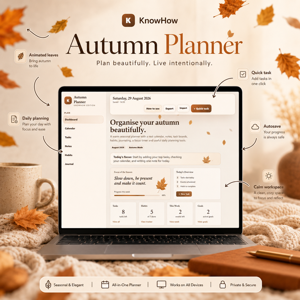Autumn Digital Planner | Calendar, Notes, Habit Tracker & Weekly Planner