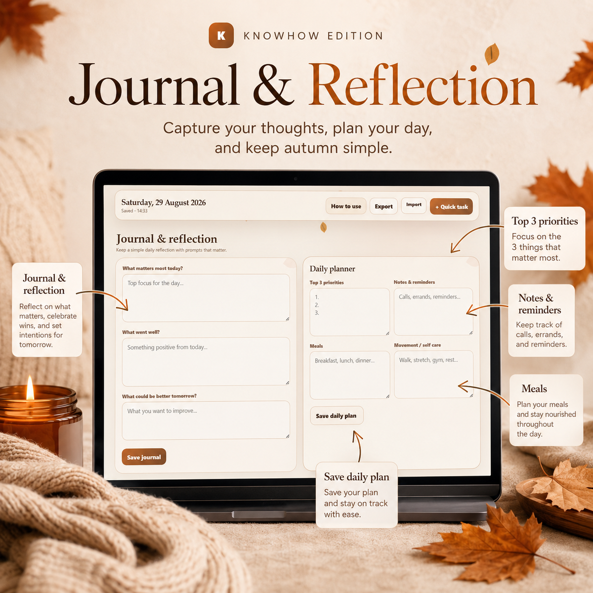 Autumn Digital Planner | Calendar, Notes, Habit Tracker & Weekly Planner
